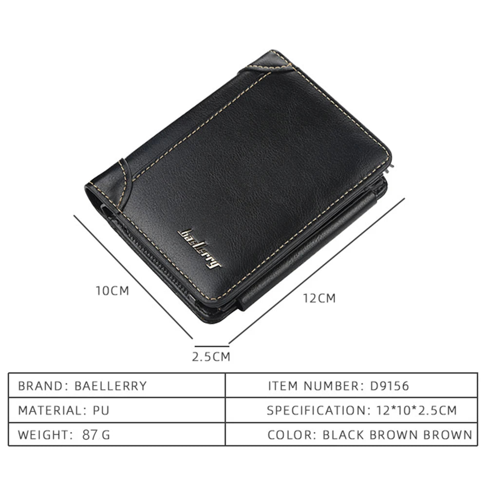 New PU Leather Men Wallets High Quality Zipper Short Desigh Card Holder Male Purse Vintage Coin Holder Men Wallets - Acros
