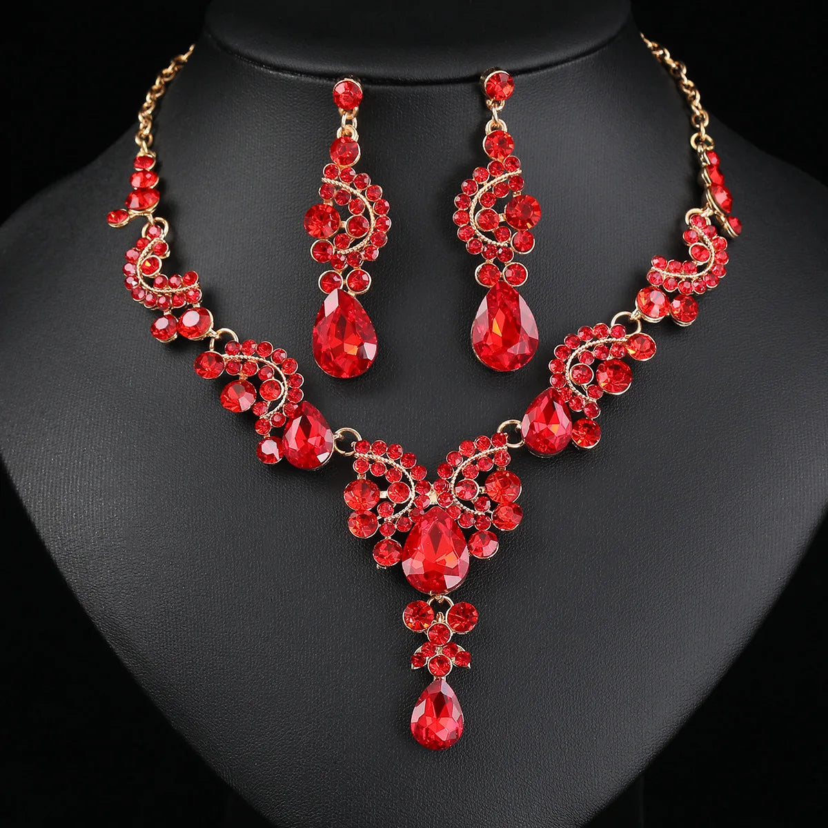 2pcs/set Jewelry Sets Women Blue Elegant Waterdrop Rhinestone Pendant Necklace stud Earrings Wedding Dress Bridal Jewelry Set