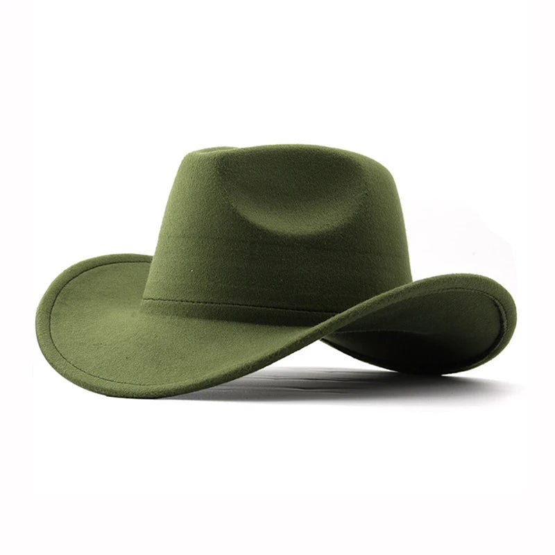 Unisex vintage Western cowboy hat with roll brim in felt, suitable for cowboy parties or jazz events, by Ansoff.