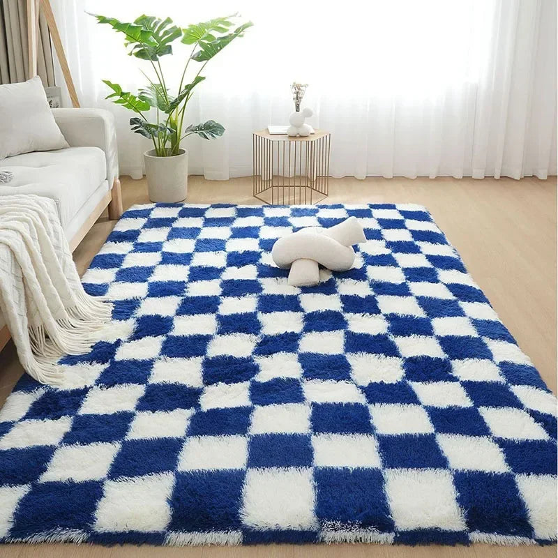Nordic Style Checkered Mats for Living Room Coffee Table Bedroom Bedside Sofa Floor Carpet Plucked Soft Home Decoration Mat