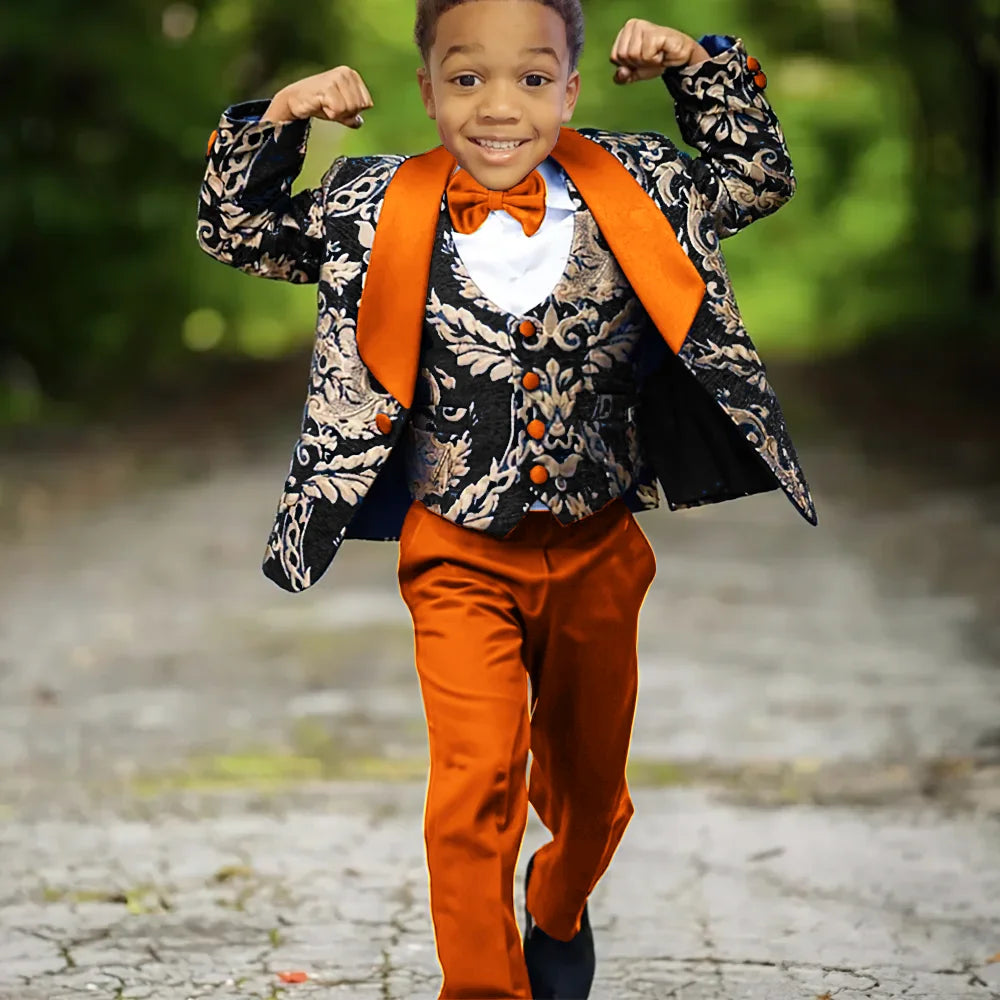 Boy's slim fit jacquard tuxedo suit with three pieces, ideal for weddings and celebrations, by Ansoff.