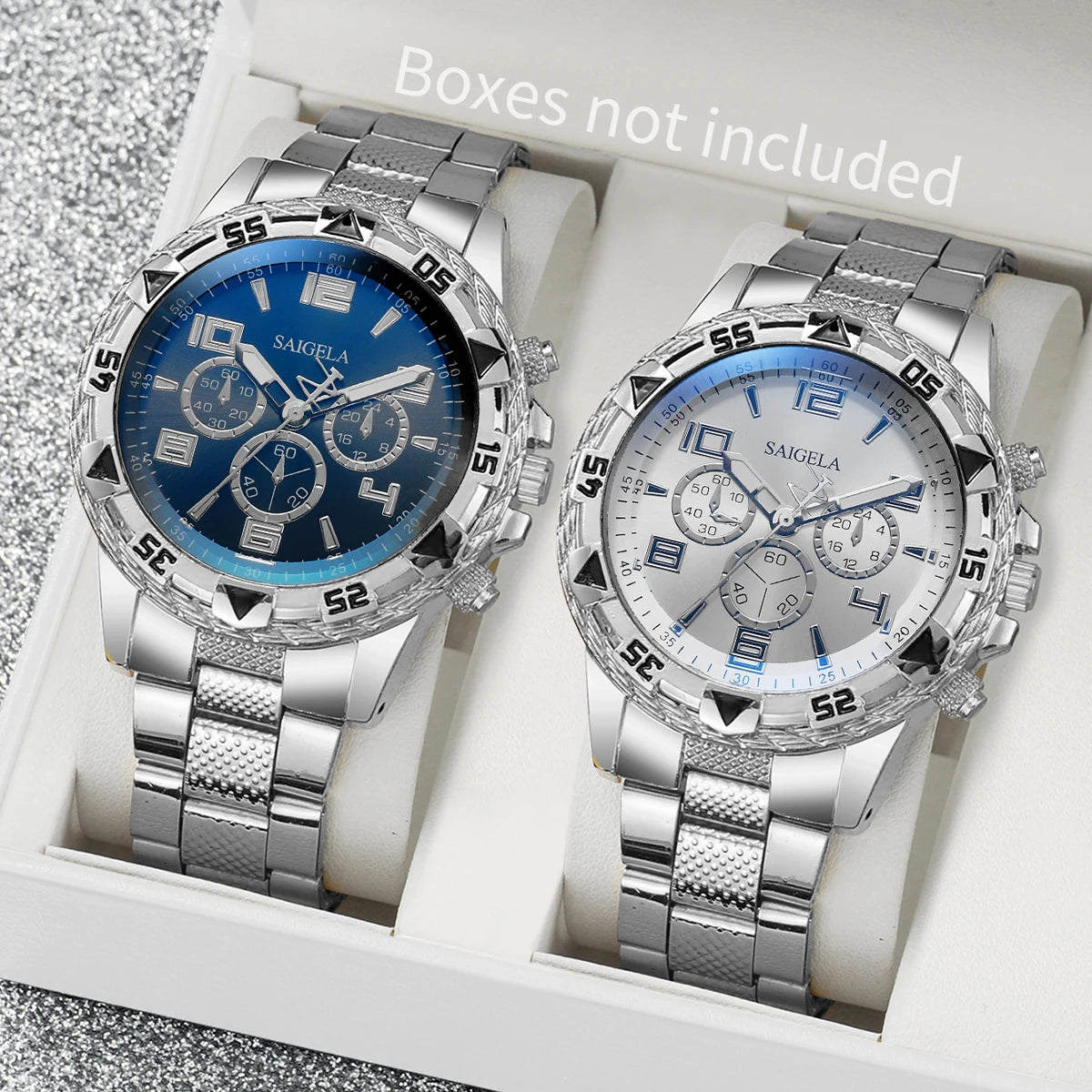 Ansoff men's business quartz watches with Arabic dial and stainless steel bands, set of two men's fashion watches.