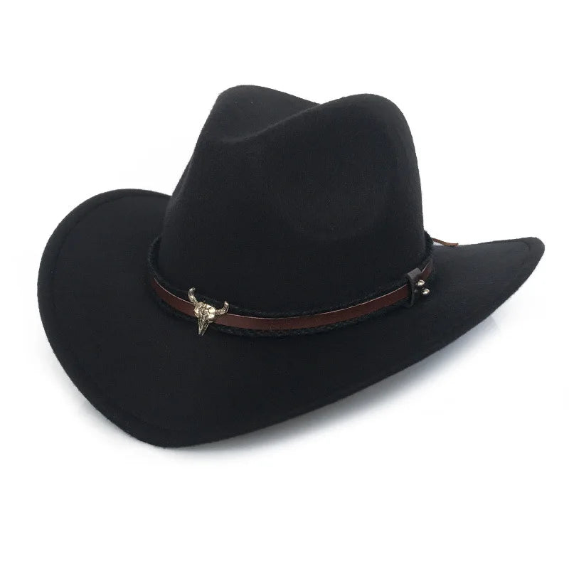 Ansoff cowboy hat with cow head design, monochrome felt, large brim, outdoor knight-style hat for men and women