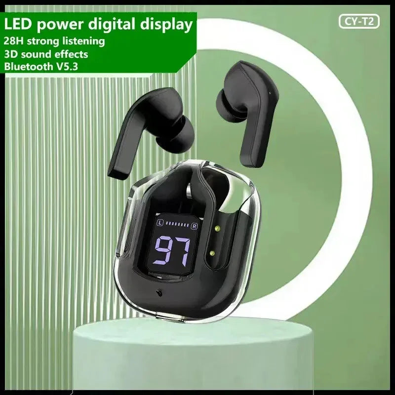Original T2 Wireless Bluetooth Earphone Transparent HIFI Headphones LED Power Digital Display Stereo Sound Earphones for Xiaomi - Acros