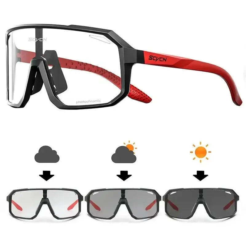 Ansoff photochromic cycling glasses for men and women, mountain bike and outdoor sports sunglasses with adjustable lenses.