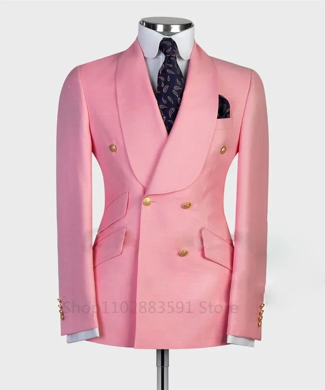 Men's slim fit wedding blazer by Ansoff, with wide shawl lapel, gold buttons, custom made tuxedo style, suitable for groom's attire.