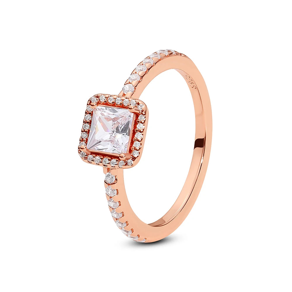 Sterling silver rings for women featuring crown, love heart, wishbone, and crystal accents in rose gold, from Ansoff jewelry collection.