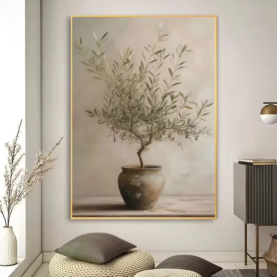 Art Deco Retro Floral Vase Canvas Wall Art Print, Frameless Modern Abstract Flower Poster for Home Decor, Aesthetic Room Deco