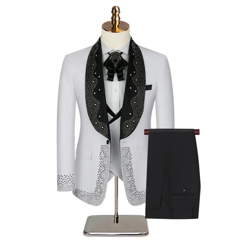 Elegant men's 2024 light luxury suit set by Ansoff, includes blazer, vest, and pants, perfect for weddings and formal events.