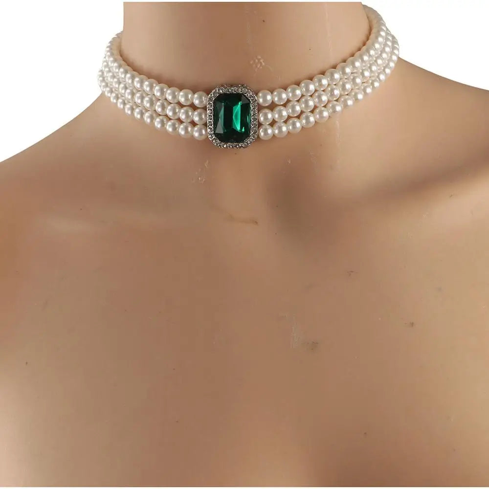 Rhinestones Pearl Jewelry Sets Multi-layer Bead Necklace Bracelet Earring Set Luxury Imitation Gem Bridal Jewelry Sets Party