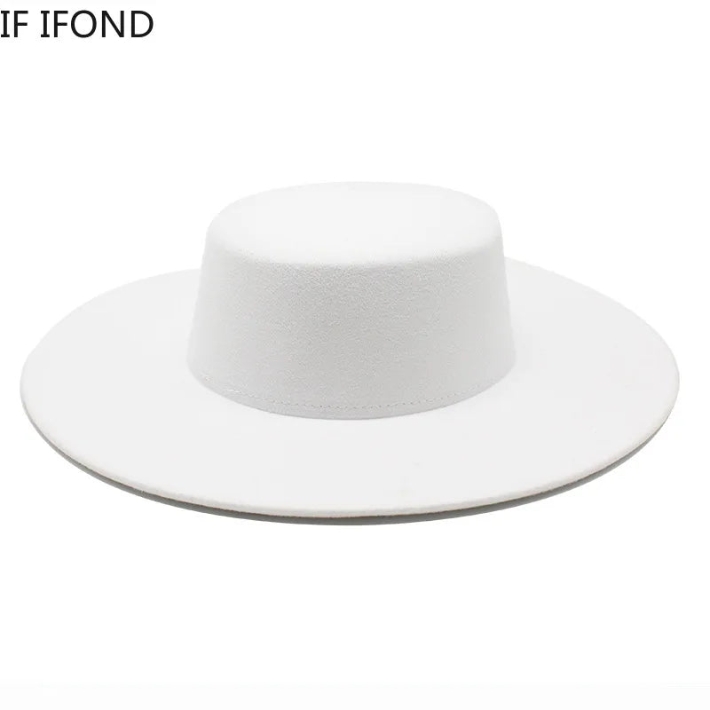 Ansoff women's wide brim wool fedora hat with flat top, 10cm brim, suitable for winter, wedding, and jazz fashion.