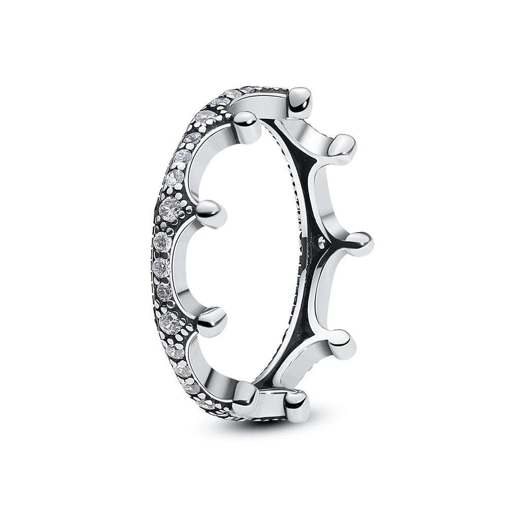 925 sterling silver women's ring featuring a crown, love heart, wishbone, and crystal accents in rose gold, luxury jewelry by Ansoff.