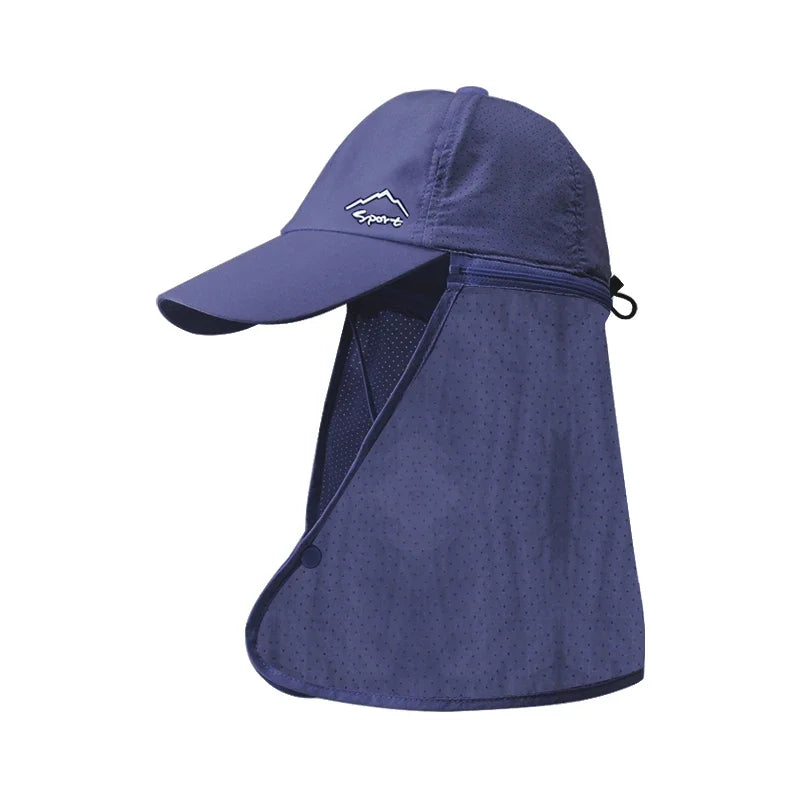 Ansoff men's summer fishing baseball cap with sun protection, quick-dry waterproof fabric, and detachable shawl for outdoor activities.