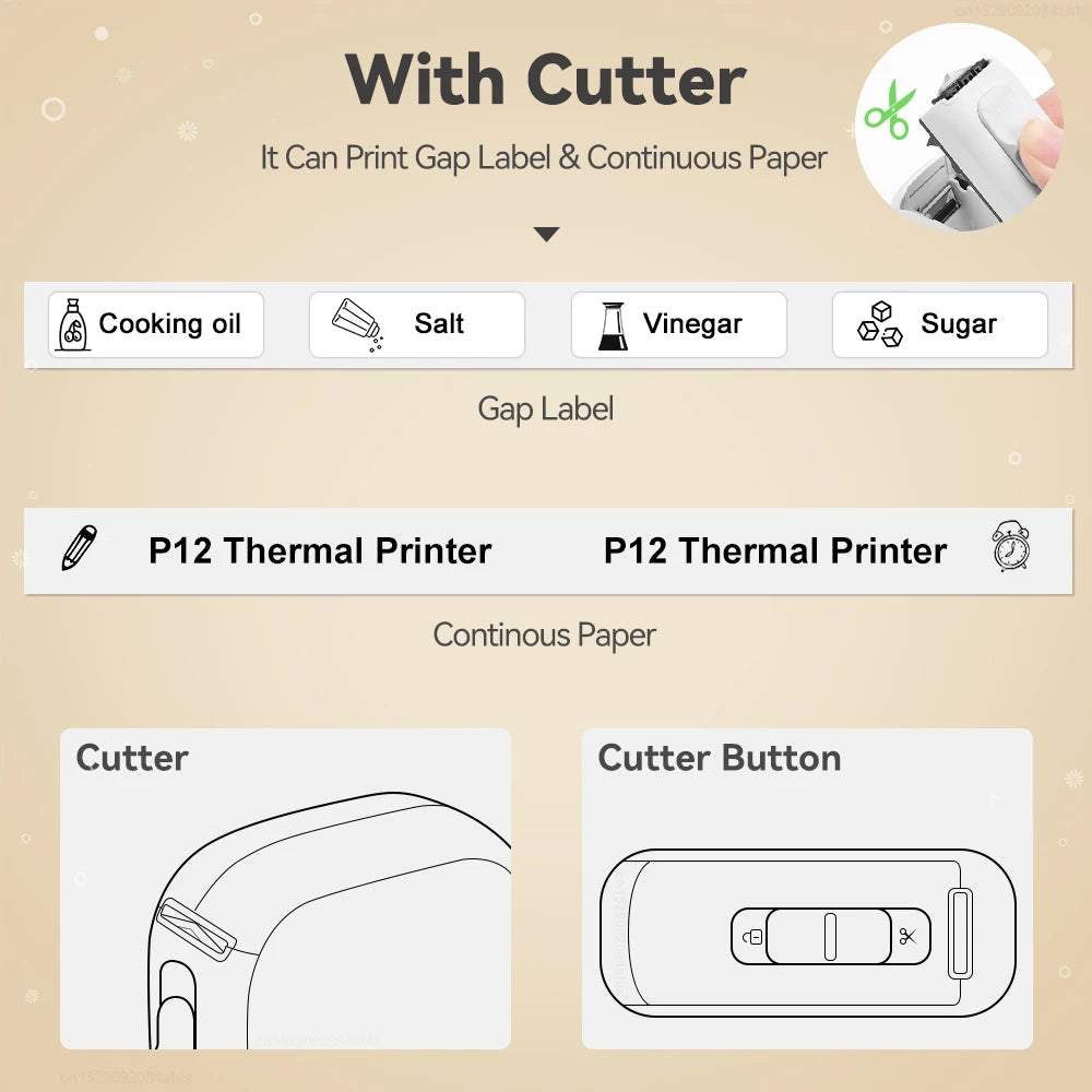 Portable Mini Printer Marklife P12 Thermal Printer Adhesive Sticker Labeling Machine P12 Label Maker or 1PK Continues Label Tape - Acros