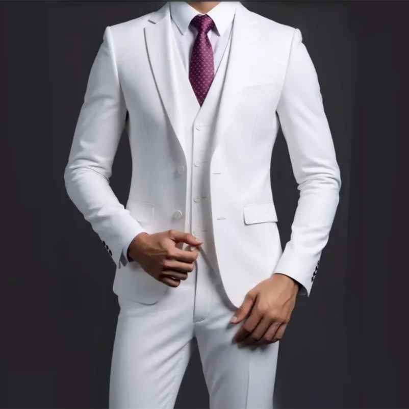 Men's fashionable British style suit by Ansoff, includes blazer, vest, and trousers for business, casual, or wedding occasions.