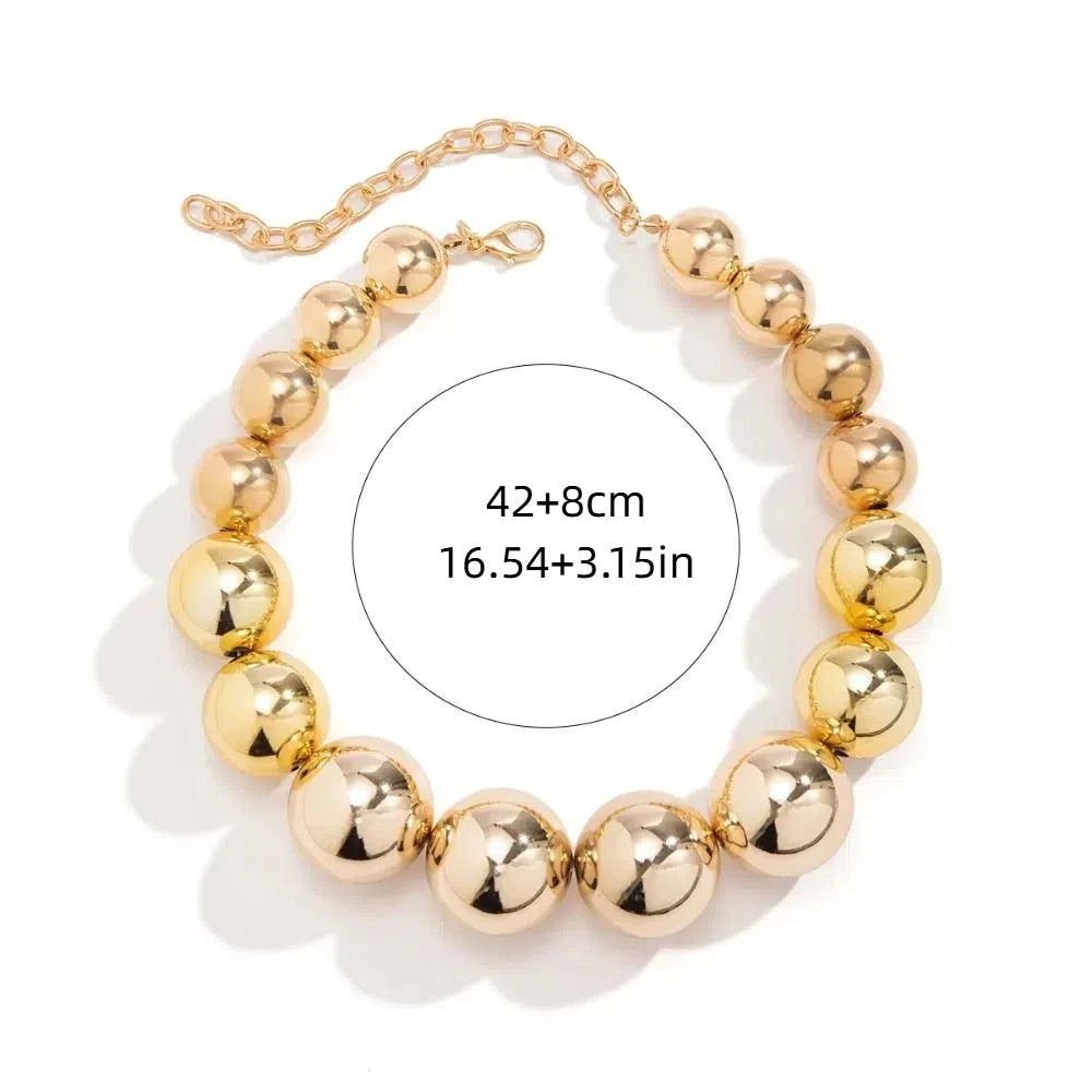 Fashion Elegant Large Pearl Necklace Set 42cm Length Round Big Ball Beads Chain Choker with Earrings Luxury Neck Jewelry Party