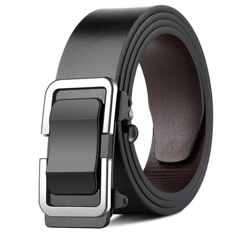 Ansoff men's genuine leather belt with automatic metal buckle, luxury strap, and classic design for stylish male fashion.