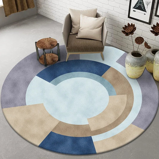 Nordic Style Round Carpet Geometric Patchwork Pattern Floor Mat Modern Minimalist Home Decor Rug for Living Room Lounge Office