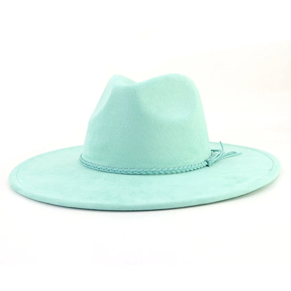 Ansoff men's and women's malachite green suede fedora hat with a wide brim, perfect for autumn and winter fashion.