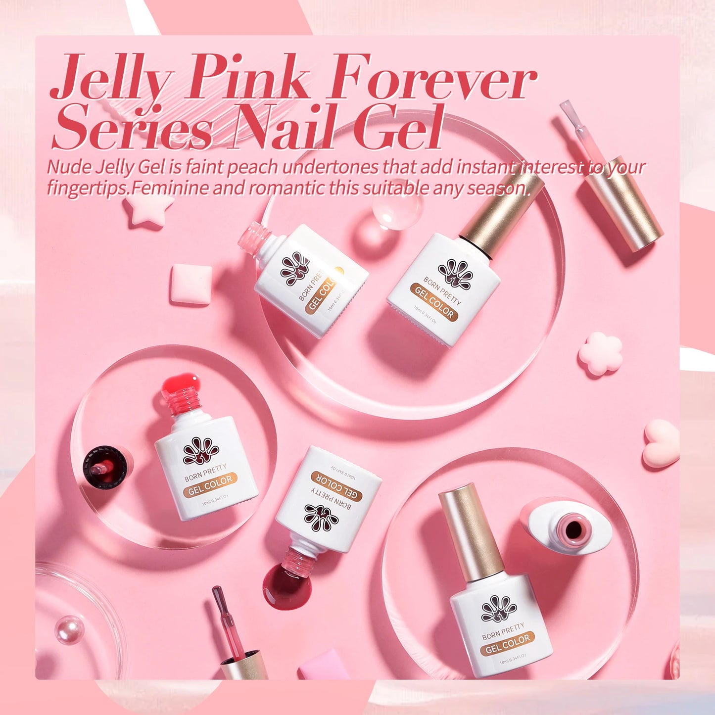 BORN PRETTY Jelly Nude Gel Nail Polish 10ml Light Pink Peach Translucent Color UV Light Cure Gel Varnish Nail Art DIY at Home - Acros