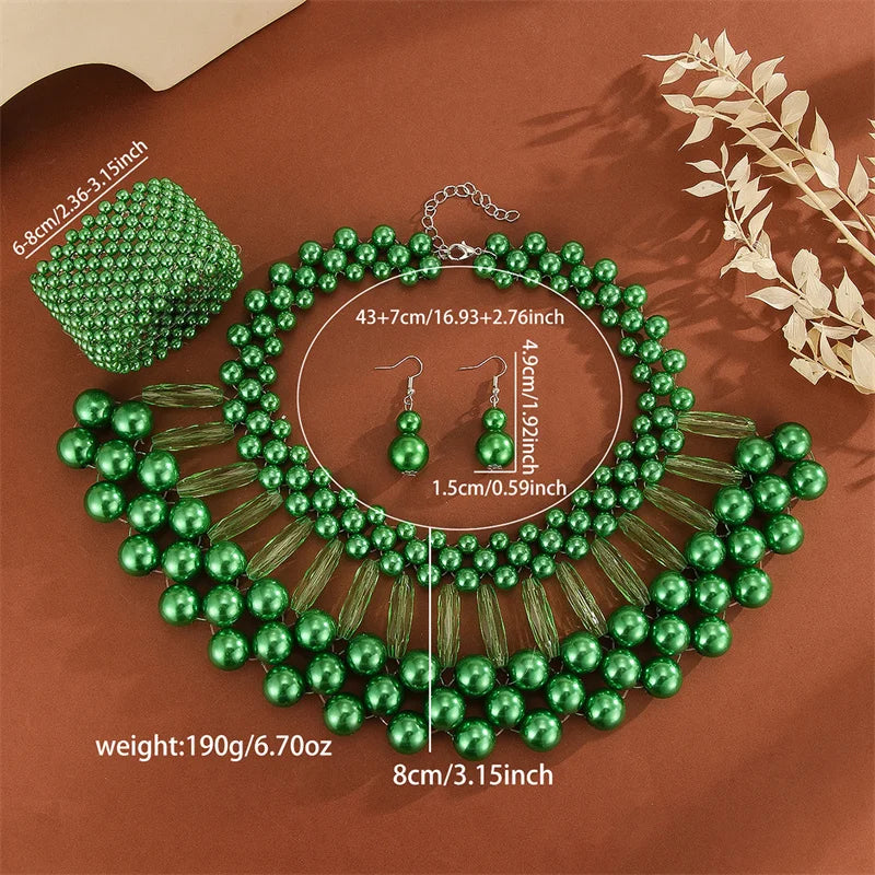 3pcs/set Multi Layer Imitation Pearl Jewelry Set Party Colorful Necklace Earrings Bracelet Set For Women African Jewelry Gifts