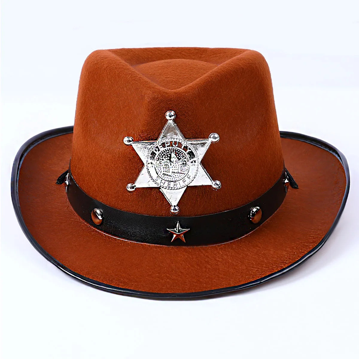 Toddler boys cowboy brown felt hat with bandanna, suitable for cowgirl costume, Halloween, and Western cosplay, size 1-3 years.