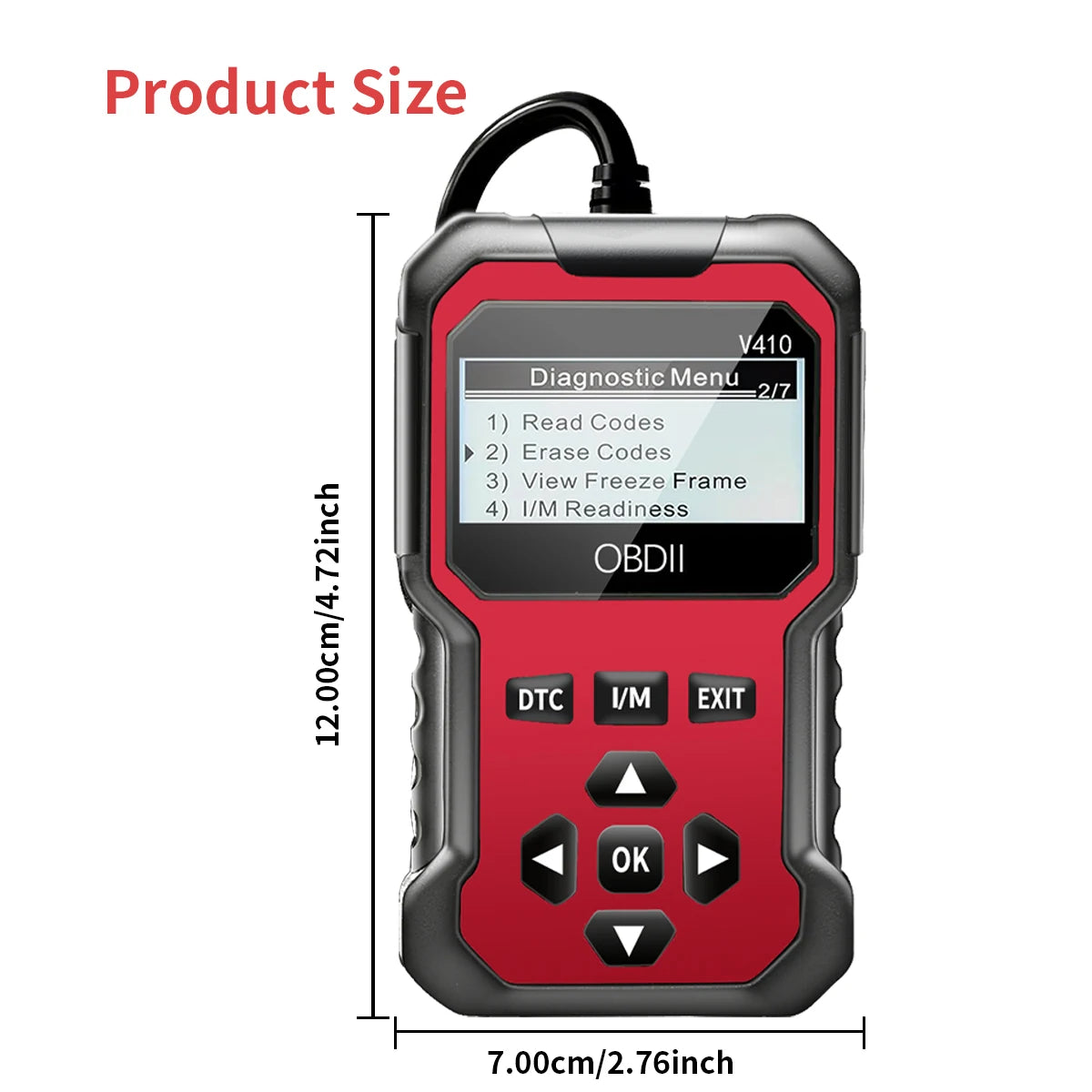 Ansoff OBD2 scanner diagnostic tool displaying engine fault codes on a digital screen for all OBD II protocol cars since 1996.