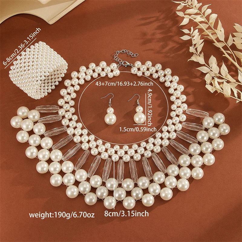 3pcs/set Multi Layer Imitation Pearl Jewelry Set Party Colorful Necklace Earrings Bracelet Set For Women African Jewelry Gifts