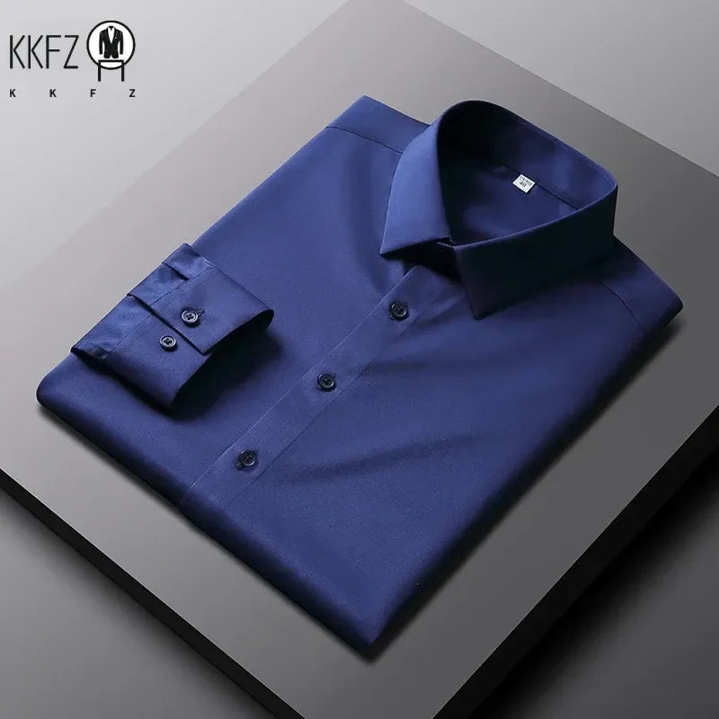 Ansoff men's long sleeve casual shirt in solid color, wrinkle-resistant and non-ironing fabric, suitable for business or casual wear.