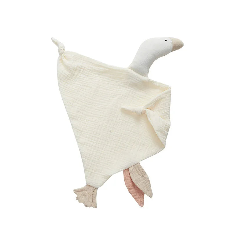 Soft cotton muslin baby security blanket by Ansoff with plush stuffed animal and snuggle comforter for newborns and infants.