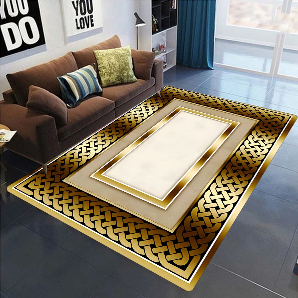 Gold Black Geometric Carpets Nordic Luxury Living Room Rugs for Bedroom Sofa Table Beside Large Area Rug Home Decor Mats Tapete