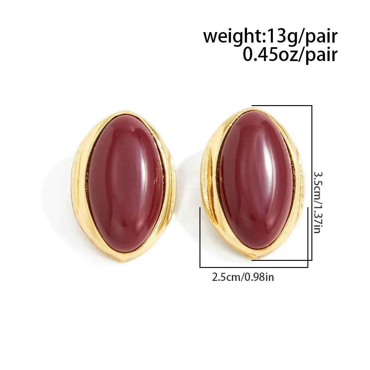 SHIXIN 1 Pair Retro Resin Acrylic Oval Stud Earrings for Women Trendy Gold Color Geometric Earrings Fashion Jewelry Accessories