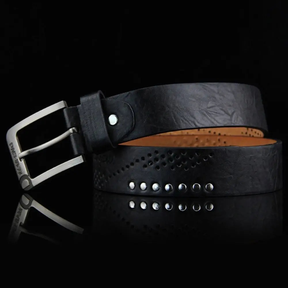 Ansoff men's leather belt with classic buckle, vintage cowboy style, high-quality alloy waist belt for business or casual wear.