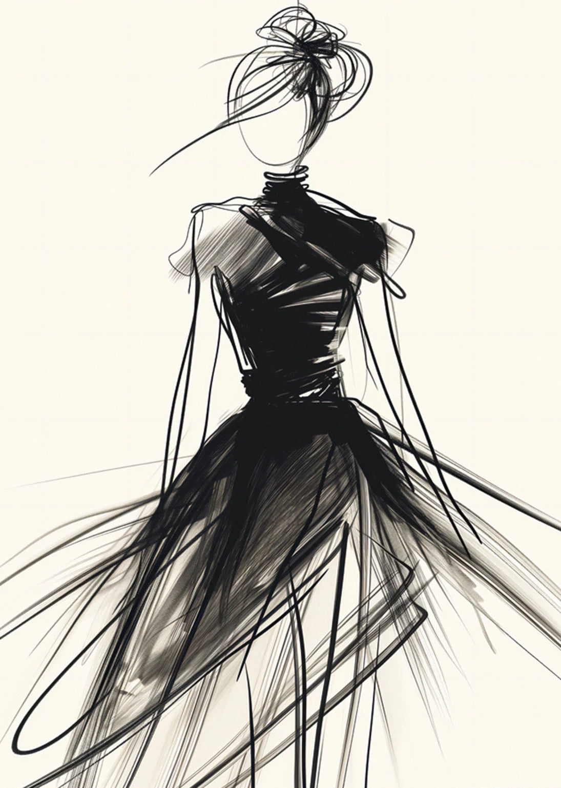 Fashion Design Sketch Abstract Woman Line Drawing Poster Print Canvas Painting Wall Art Picture for Living Room Home Decor Gift