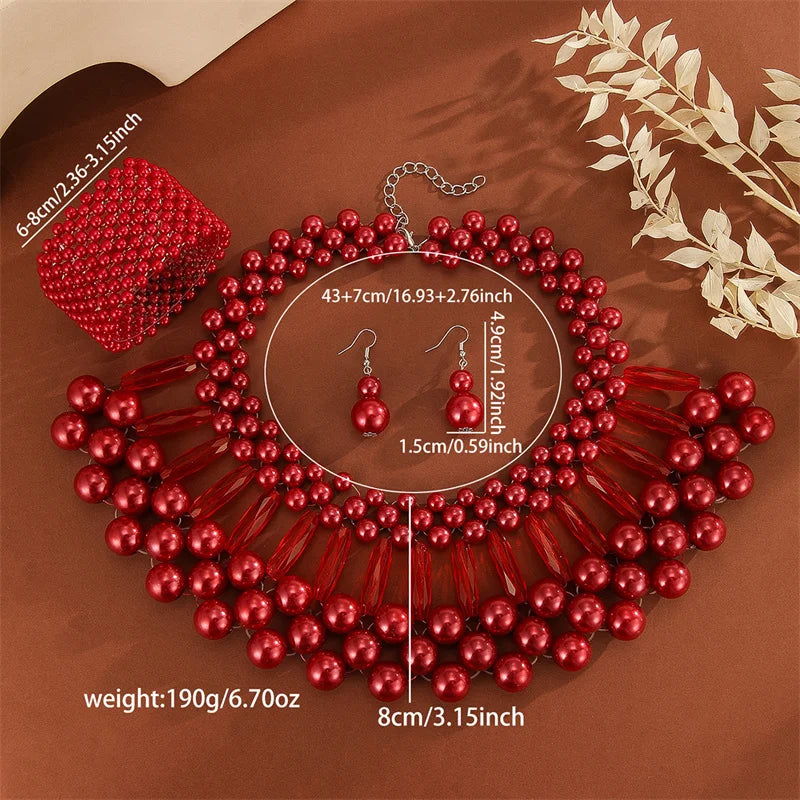 3pcs/set Multi Layer Imitation Pearl Jewelry Set Party Colorful Necklace Earrings Bracelet Set For Women African Jewelry Gifts