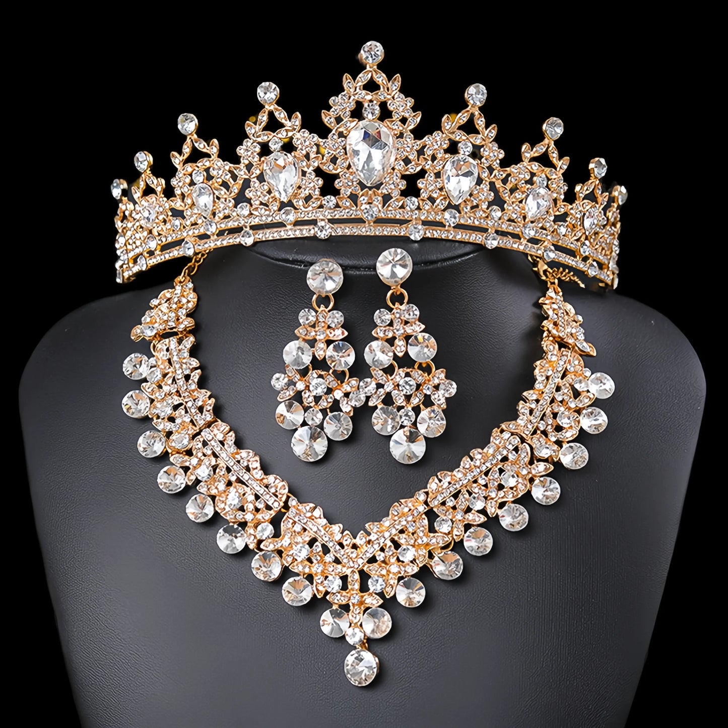 3Pcs Crystal Crown Necklace Earring Set Rhinestone Bridal Jewelry Set Women Bridal Wedding Hair Accessories Jewelry Crown Tiara