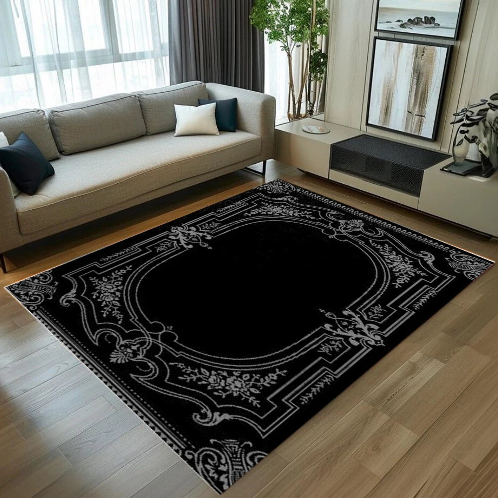 Minimalist Nordic Style Carpet Black Border Printed Carpet Anti Slip Entrance Door Mat Living Room Bedroom Decoration Rug