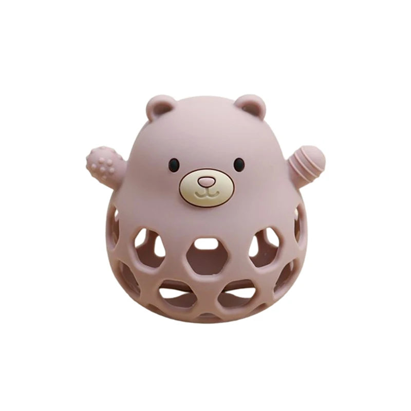 Ansoff baby silicone teether with cartoon bear design, BPA-free teething toy for newborns and babies, soft chewing accessory