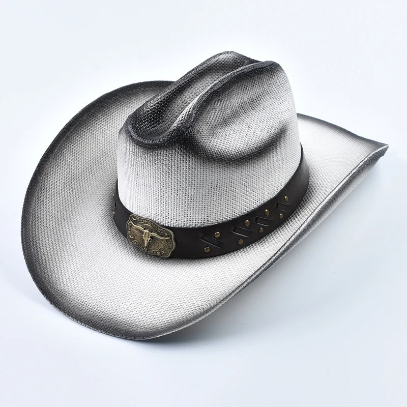 New Western Style Straw Cowboy Summer Hats For Men Vintage Curled Wide Brim Cowgirl Hats Sombrero Hombre