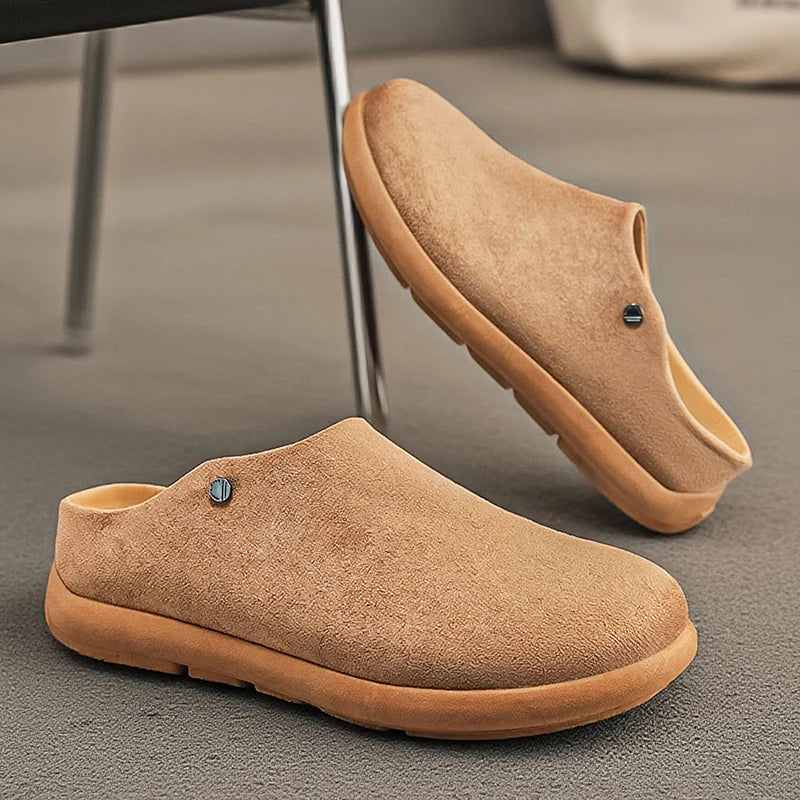 Men and women suede leather slippers with comfort footbed, cork sole, arch support, ideal for winter, by Ansoff.
