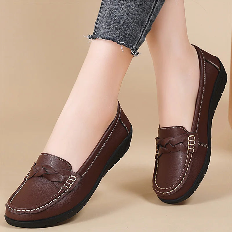 Shoes Women 2025 New Loafers Slip On Flats Leather Shoes Woman Comfortable Flat Shoes Women White Zapatos Mujer Women's Footwear - Acros