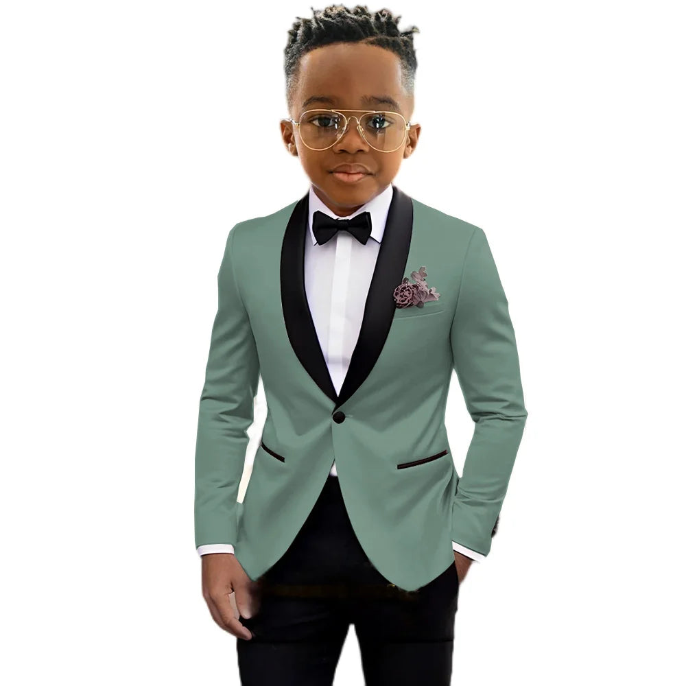 Ansoff boys' slim fit tuxedo suit with shawl lapel, one-button jacket and matching trousers, ideal for weddings and formal events.
