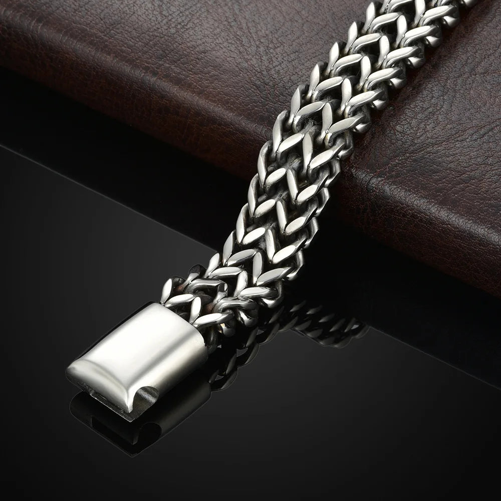 Stainless Steel Braided Double Row Front and Rear Fish Scale Alloy Magnetic Buckle Bracelet with Keel Jewelry New Model - Acros