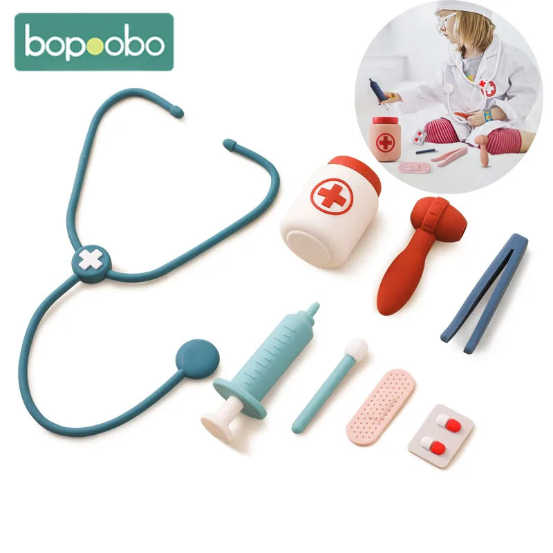 Ansoff baby silicone doctor toy set with pretend medical tools for role play and educational play for young children.