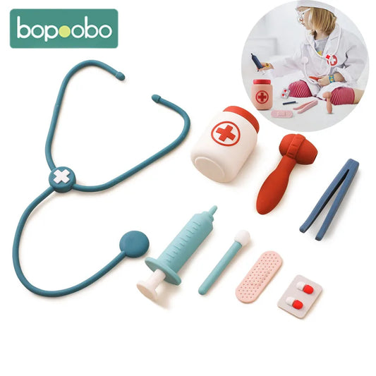 Ansoff baby silicone doctor toy set with pretend medical tools for role play and educational play for young children.