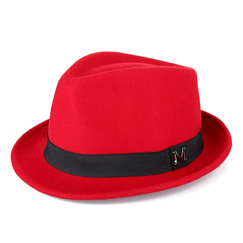 Men's winter felt fedora hat by Ansoff featuring a thick, warm wool construction, narrow brim, and classic jazz style top hat.
