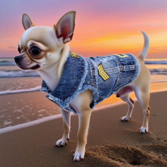 Durable Dog Jean Jacket with Letters Embroidered, Cooling Summer Clothes for Small Dogs, Puppy Costume Black Blue XS - XXL