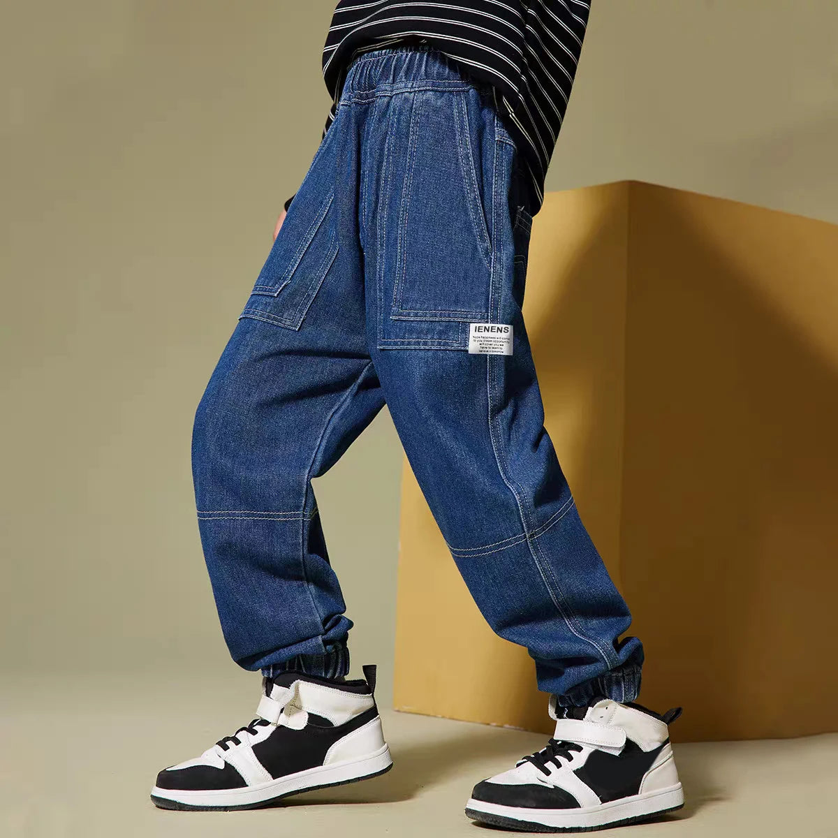Kids' denim cowboy jeans by Ansoff, boys' casual sports pants with pockets, available in sizes 4 to 12.