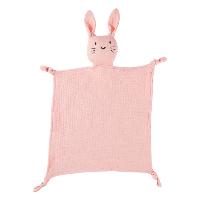 Soft gauze baby soothe blanket and bibs set with rabbit design, ideal for cuddling, teething, and comfort for infants.