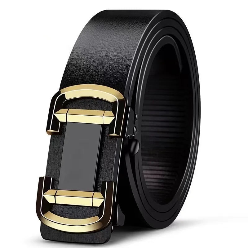 Ansoff men's genuine leather belt with automatic metal buckle, luxury quality strap, suitable for formal or casual wear.